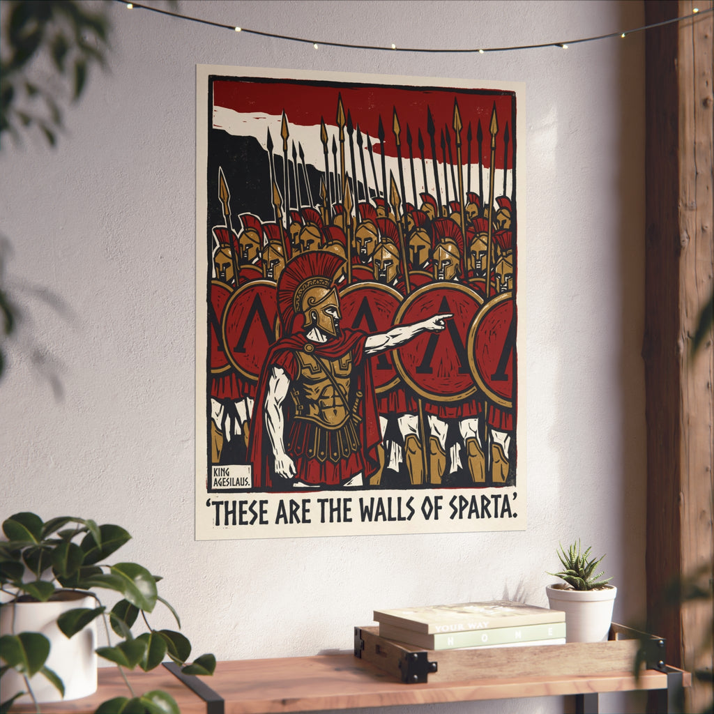 These Are the Walls of Sparta | King Agesilaus Quote Poster | Spartan Phalanx Block Print Wall Art | Ancient Greek History Print