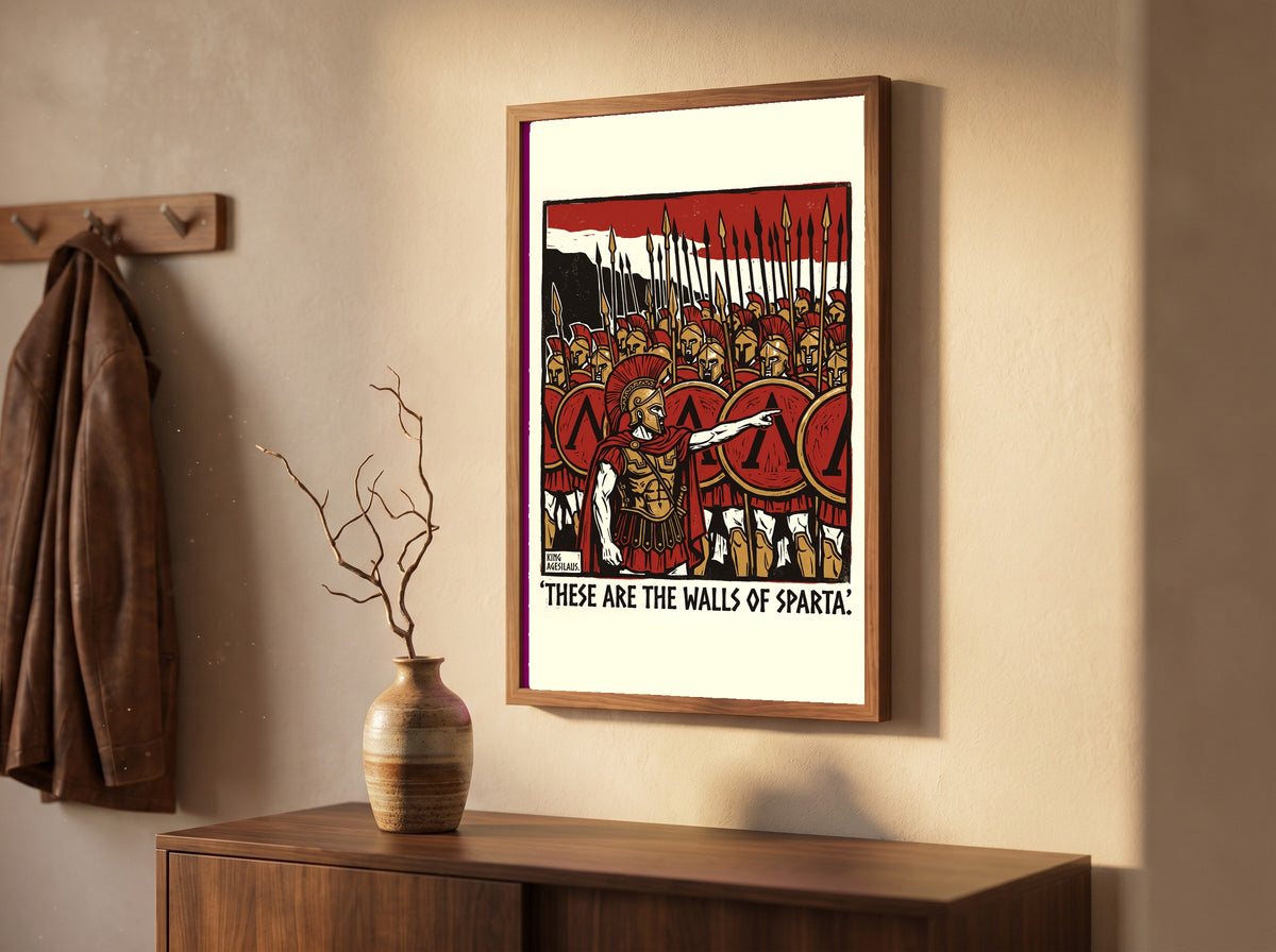 These Are the Walls of Sparta | King Agesilaus Quote Poster | Spartan Phalanx Block Print Wall Art | Ancient Greek History Print