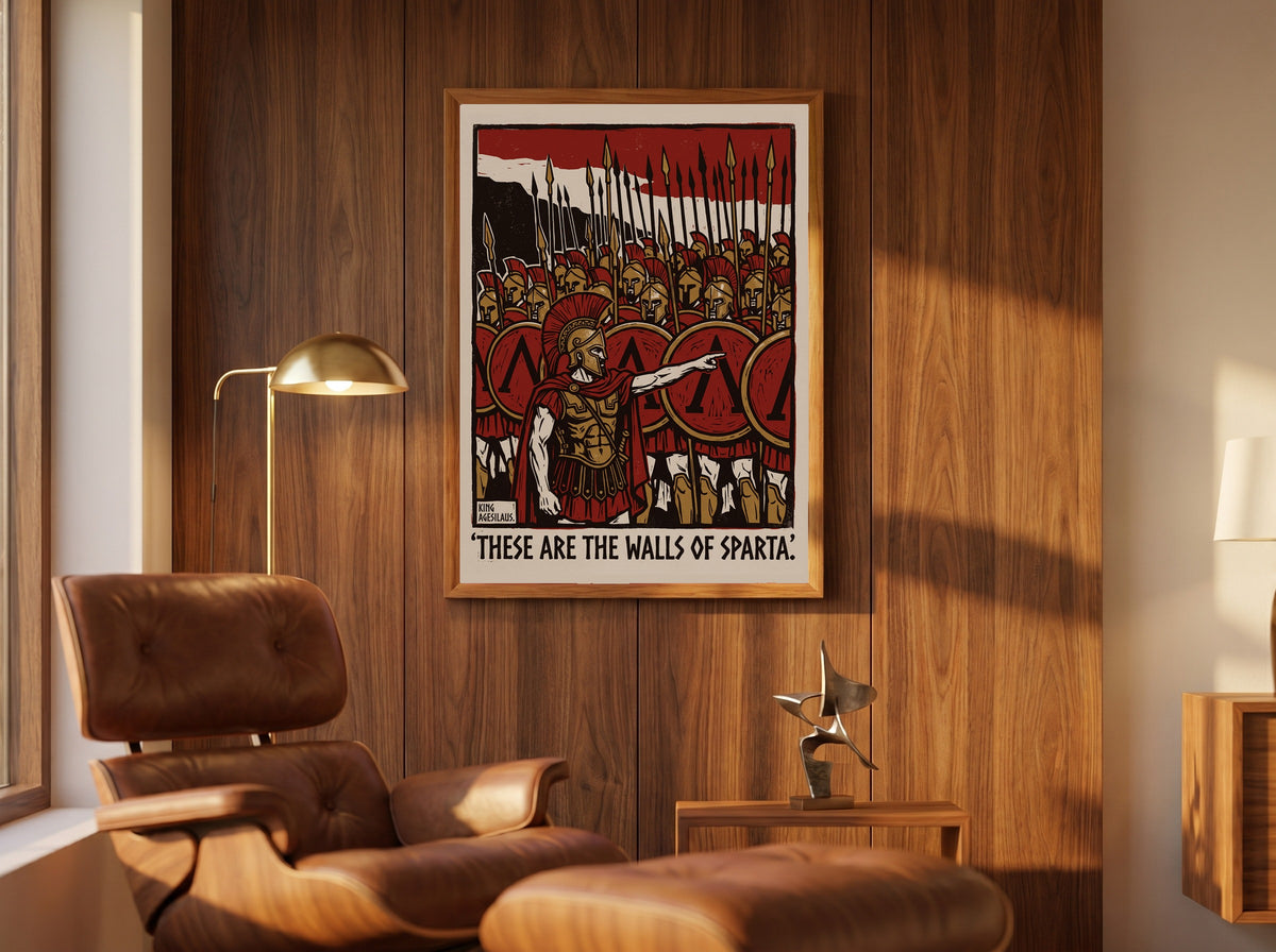 These Are the Walls of Sparta | King Agesilaus Quote Poster | Spartan Phalanx Block Print Wall Art | Ancient Greek History Print