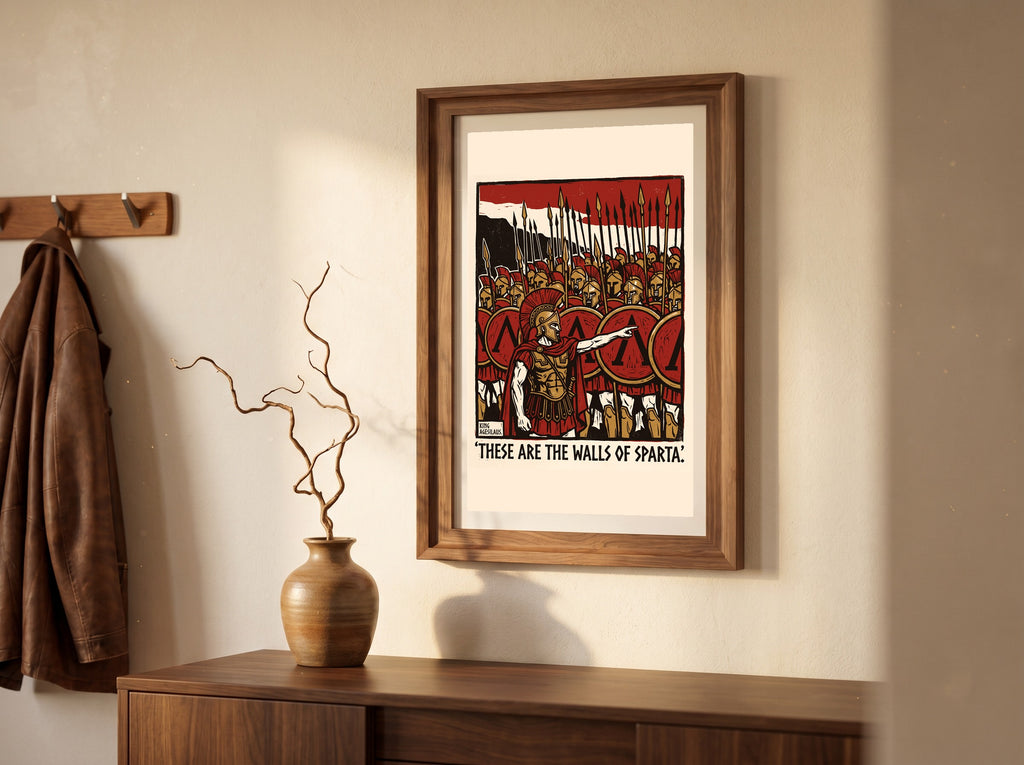 These Are the Walls of Sparta | King Agesilaus Quote Poster | Spartan Phalanx Block Print Wall Art | Ancient Greek History Print