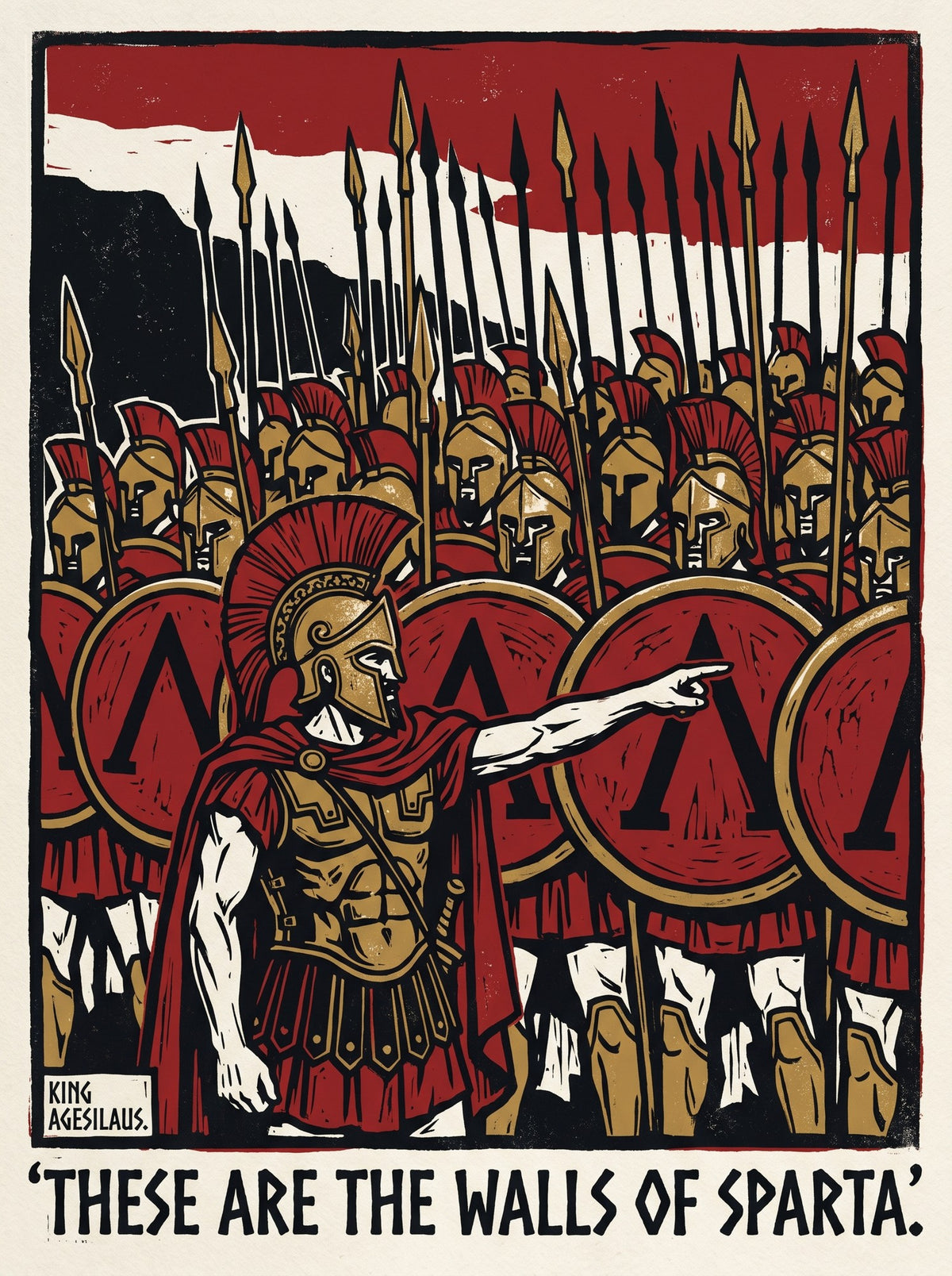 These Are the Walls of Sparta | King Agesilaus Quote Poster | Spartan Phalanx Block Print Wall Art | Ancient Greek History Print