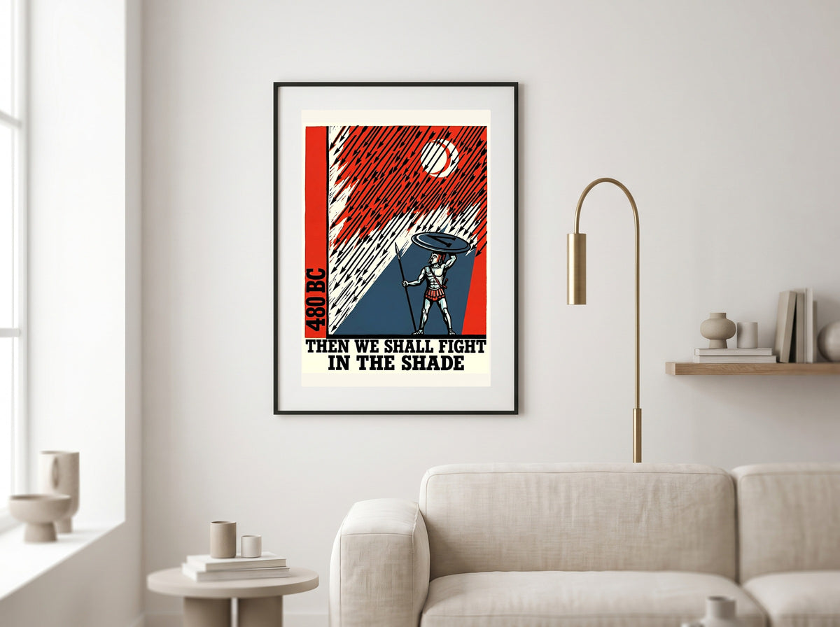 Then We Shall Fight in the Shade | Spartan Poster | Thermopylae Block Print Wall Art | Ancient Greek History | 300 Quote Print