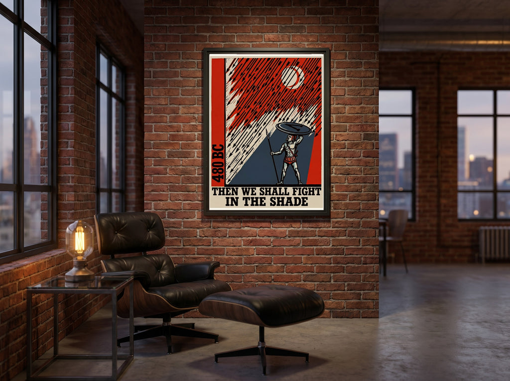 Then We Shall Fight in the Shade | Spartan Poster | Thermopylae Block Print Wall Art | Ancient Greek History | 300 Quote Print
