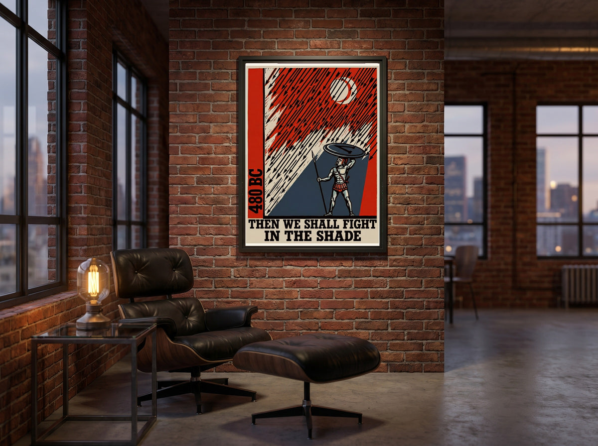 Then We Shall Fight in the Shade | Spartan Poster | Thermopylae Block Print Wall Art | Ancient Greek History | 300 Quote Print