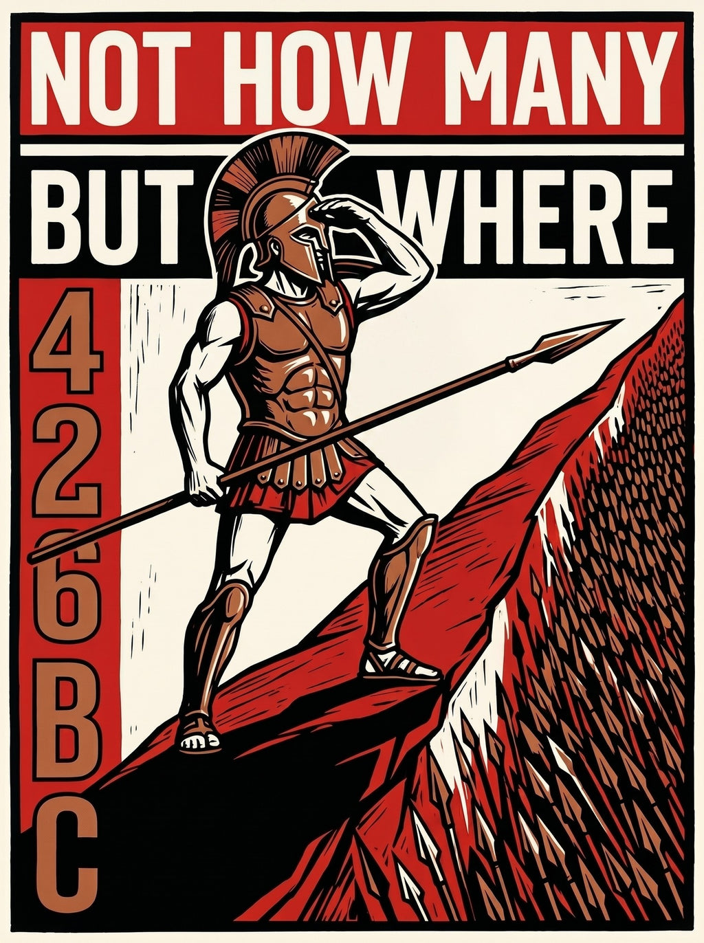 Spartan Poster Not How Many But Where | King Agis Quote | Block Print Propaganda Wall Art | Ancient Greek History Print | Warrior Motivation