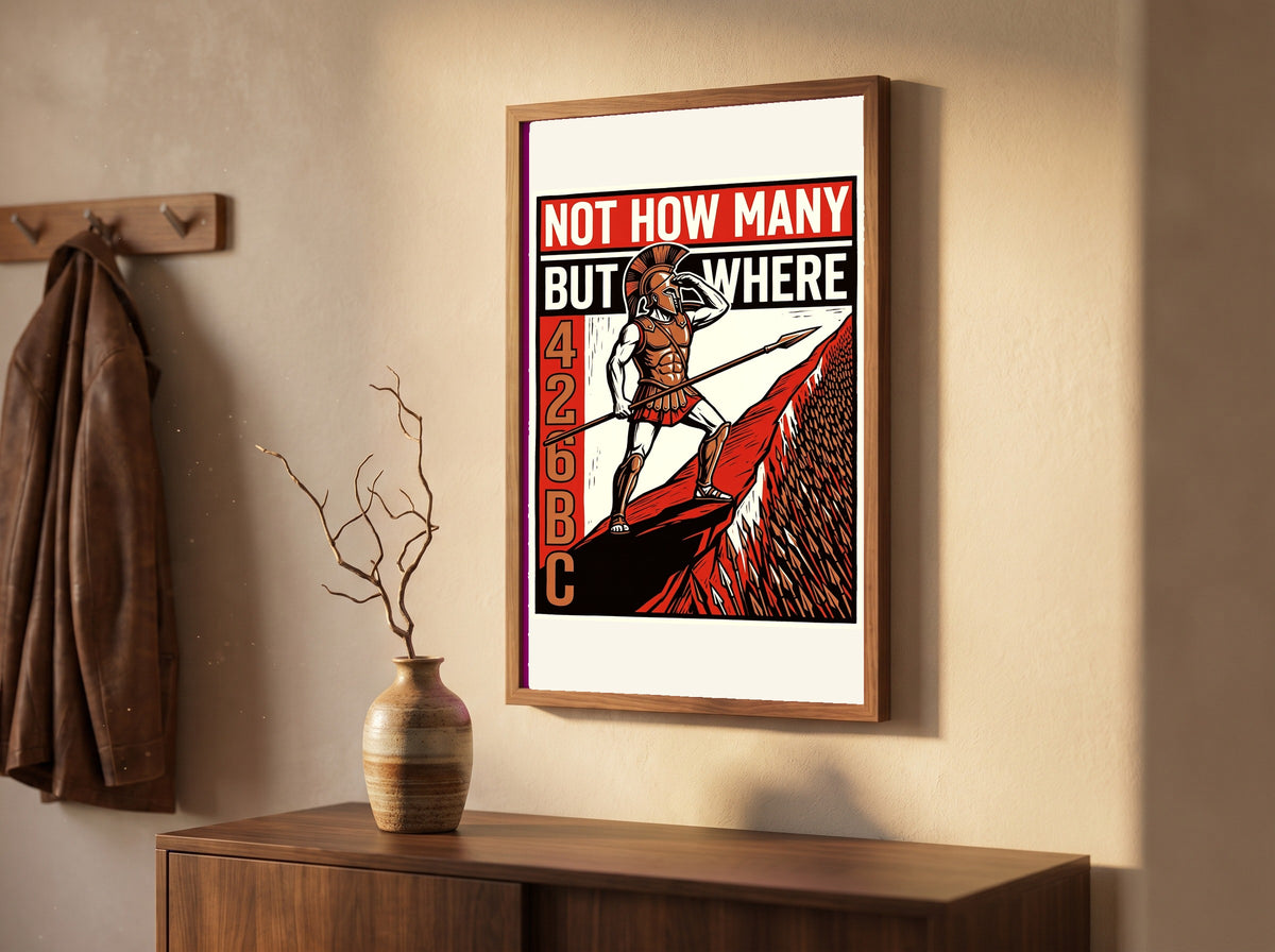 Spartan Poster Not How Many But Where | King Agis Quote | Block Print Propaganda Wall Art | Ancient Greek History Print | Warrior Motivation