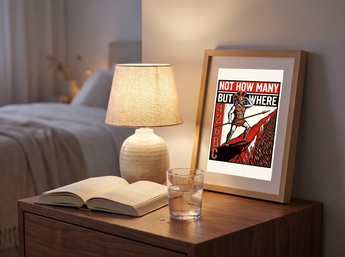 Spartan Poster Not How Many But Where | King Agis Quote | Block Print Propaganda Wall Art | Ancient Greek History Print | Warrior Motivation