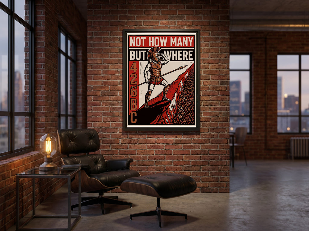 Spartan Poster Not How Many But Where | King Agis Quote | Block Print Propaganda Wall Art | Ancient Greek History Print | Warrior Motivation