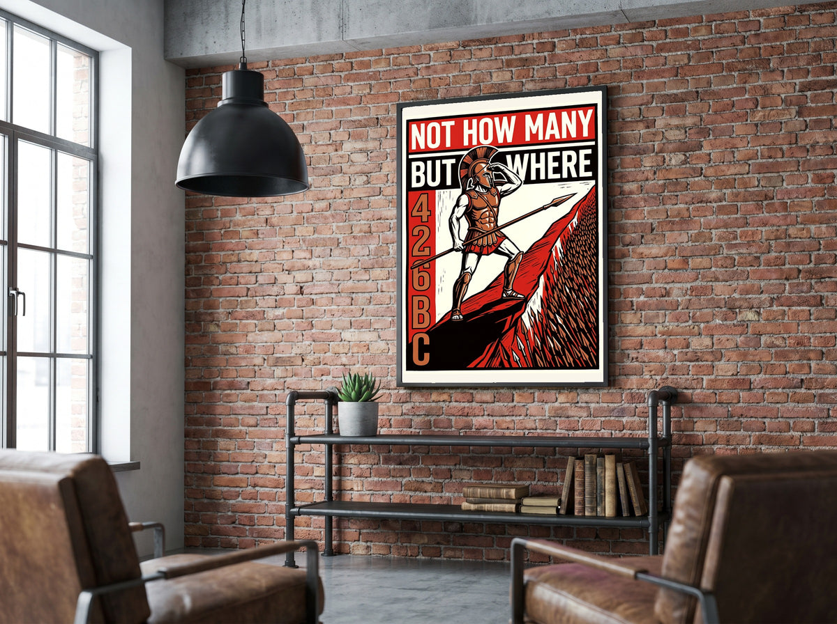 Spartan Poster Not How Many But Where | King Agis Quote | Block Print Propaganda Wall Art | Ancient Greek History Print | Warrior Motivation
