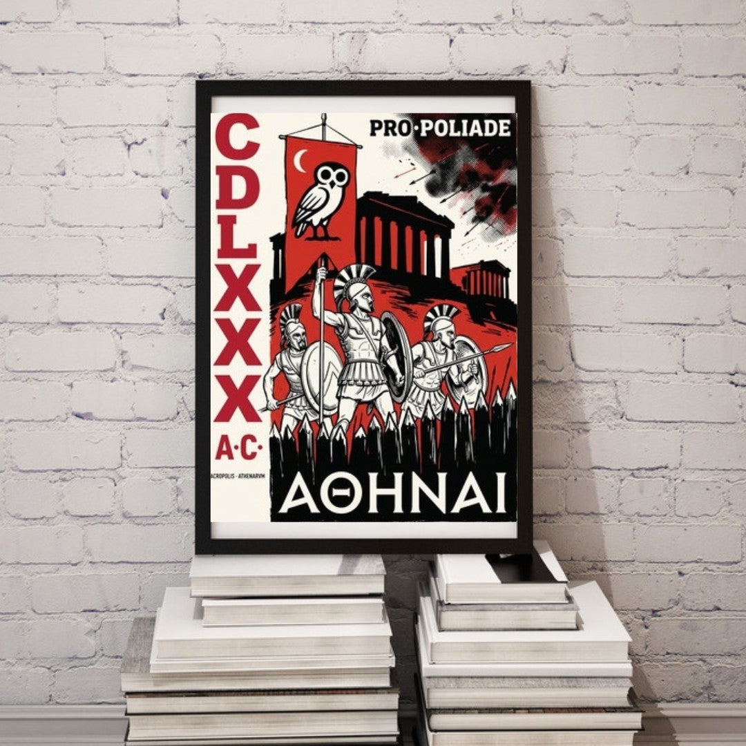 Athens Acropolis Poster | ATHENAI Persian Wars Propaganda | Greek Defense 480 BC | Constructivist Print Dark Academia Wall Art