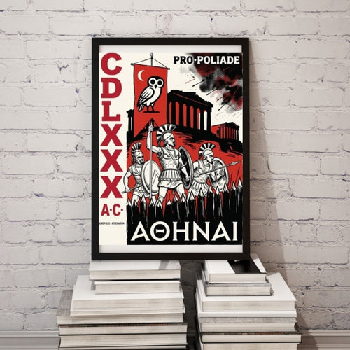 Athens Acropolis Poster | ATHENAI Persian Wars Propaganda | Greek Defense 480 BC | Constructivist Print Dark Academia Wall Art