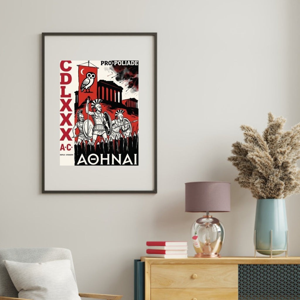Athens Acropolis Poster | ATHENAI Persian Wars Propaganda | Greek Defense 480 BC | Constructivist Print Dark Academia Wall Art