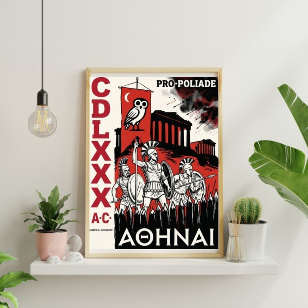 Athens Acropolis Poster | ATHENAI Persian Wars Propaganda | Greek Defense 480 BC | Constructivist Print Dark Academia Wall Art