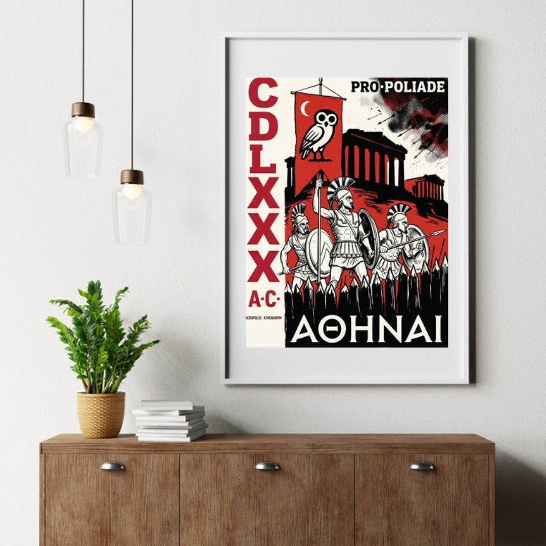 Athens Acropolis Poster | ATHENAI Persian Wars Propaganda | Greek Defense 480 BC | Constructivist Print Dark Academia Wall Art