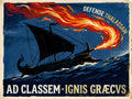 Greek Fire Poster | Ad Classem Ignis Graecvs | Byzantine Navy Latin Wall Art | Vintage Byzantium Ship Print