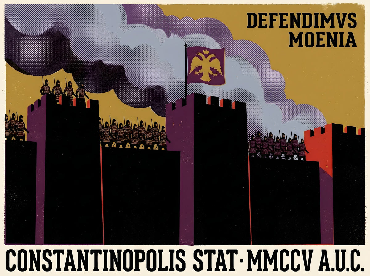 Constantinople Walls Poster | Defendimvs Moenia Latin Print | Byzantine Empire Siege Art | Vintage History