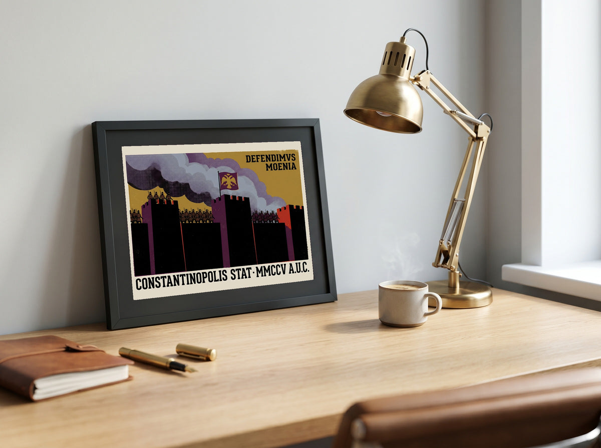 Constantinople Walls Poster | Defendimvs Moenia Latin Print | Byzantine Empire Siege Art | Vintage History