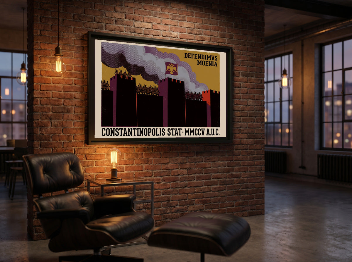 Constantinople Walls Poster | Defendimvs Moenia Latin Print | Byzantine Empire Siege Art | Vintage History