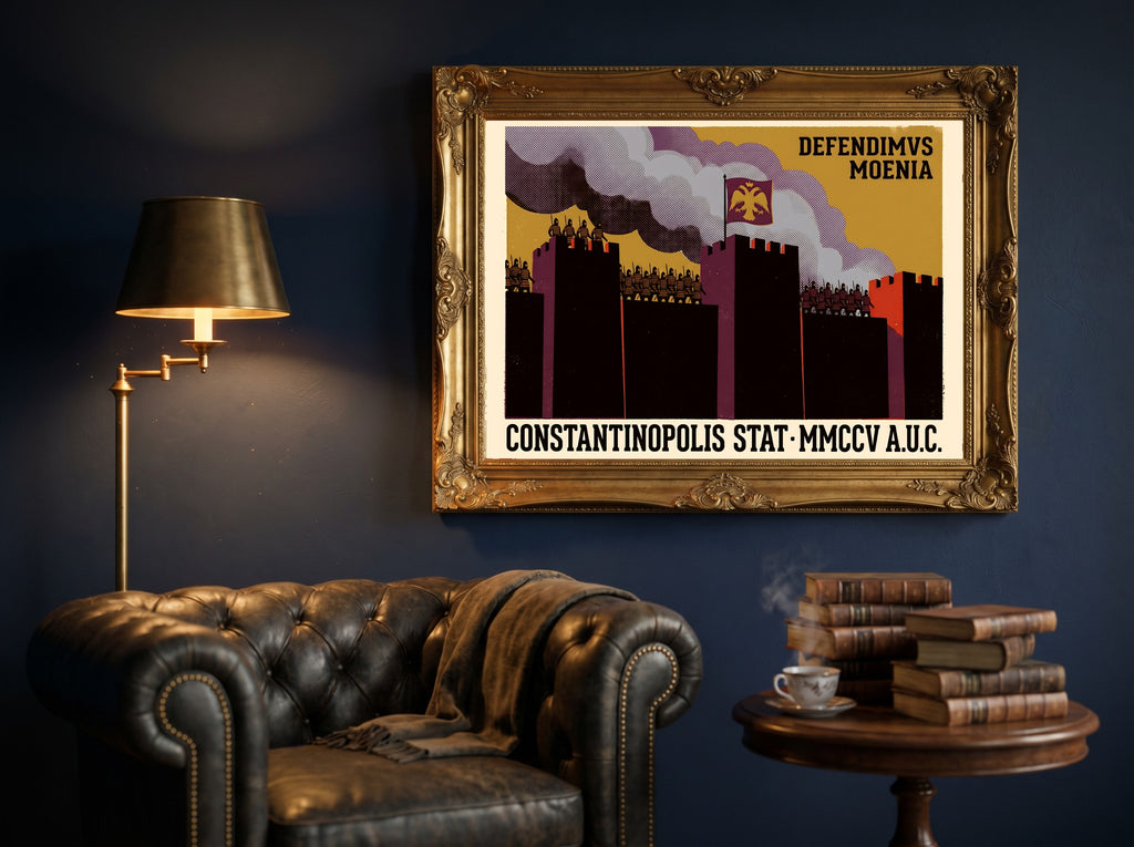 Constantinople Walls Poster | Defendimvs Moenia Latin Print | Byzantine Empire Siege Art | Vintage History