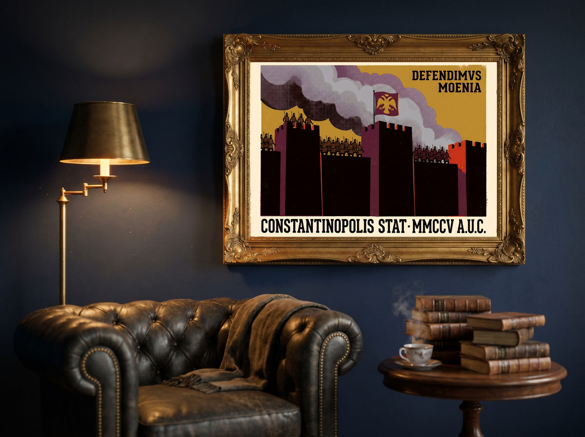 Constantinople Walls Poster | Defendimvs Moenia Latin Print | Byzantine Empire Siege Art | Vintage History