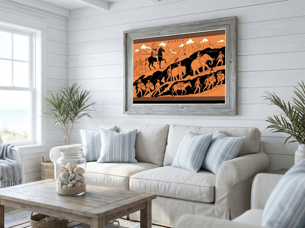 Hannibal Crosses the Alps Poster | 218 BC Second Punic War | Greek Pottery Style History Print | Classical Wall Art