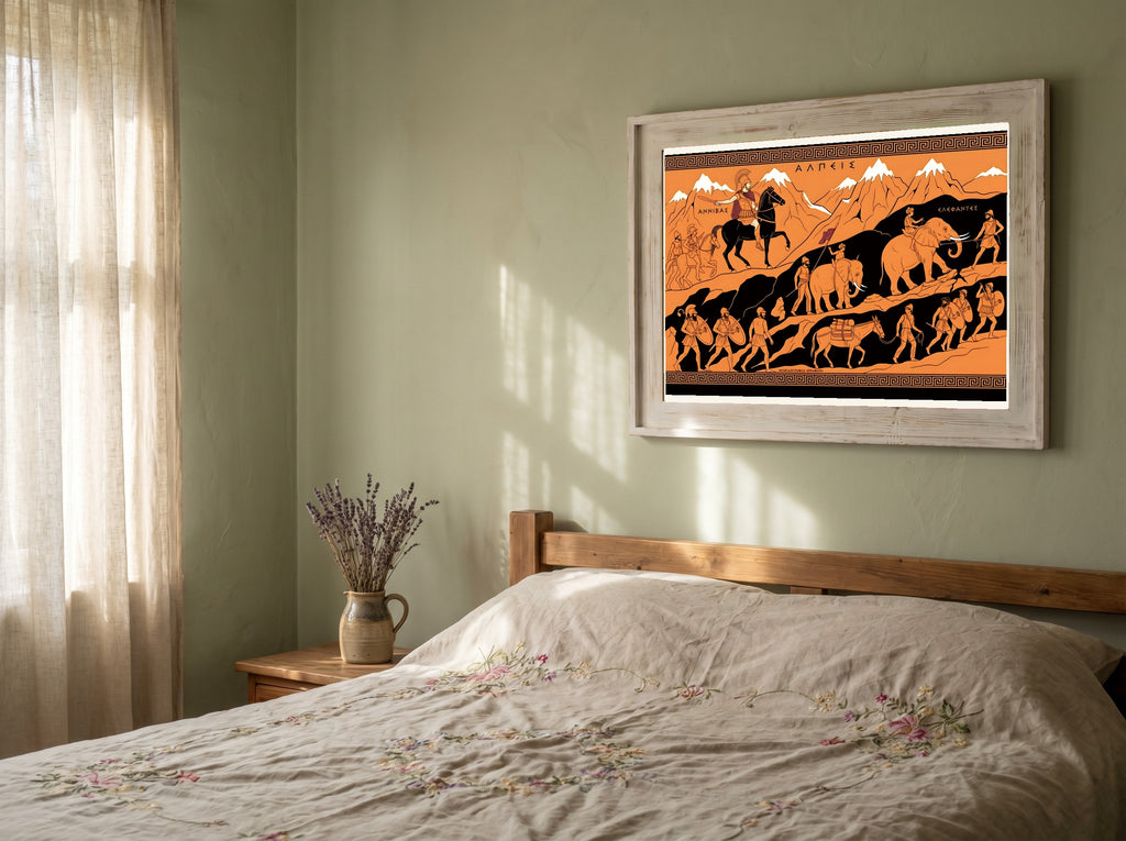 Hannibal Crosses the Alps Poster | 218 BC Second Punic War | Greek Pottery Style History Print | Classical Wall Art