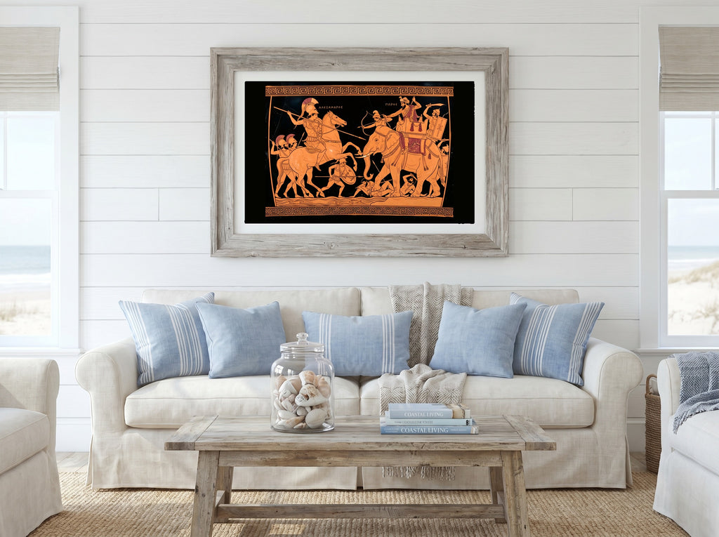 Alexander vs Porus Poster | Battle of the Hydaspes 326 BC | Greek Pottery Style History Print | Classical Wall Art