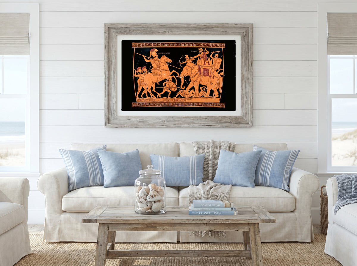 Alexander vs Porus Poster | Battle of the Hydaspes 326 BC | Greek Pottery Style History Print | Classical Wall Art