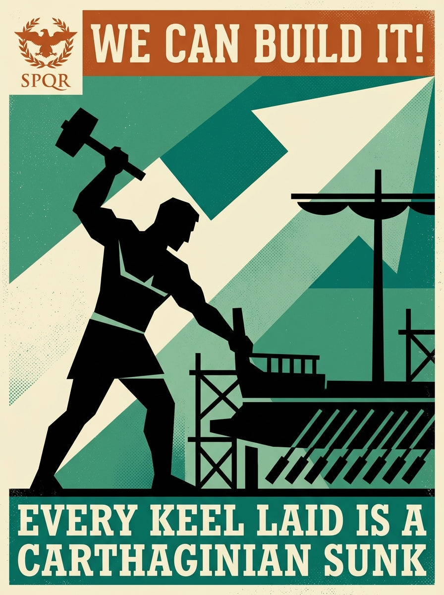 We Can Build It Poster | Every Keel Laid Is a Carthaginian Sunk | First Punic War Navy | Rosie Riveter Parody | History Meme Wall Art