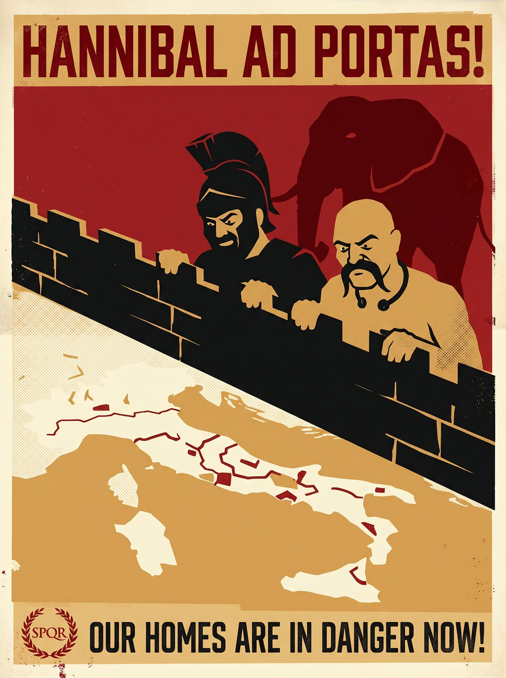 Hannibal ad Portas Poster | Our Homes Are in Danger Now | Second Punic War Rome | WW2 Propaganda Parody | History Meme Wall Art
