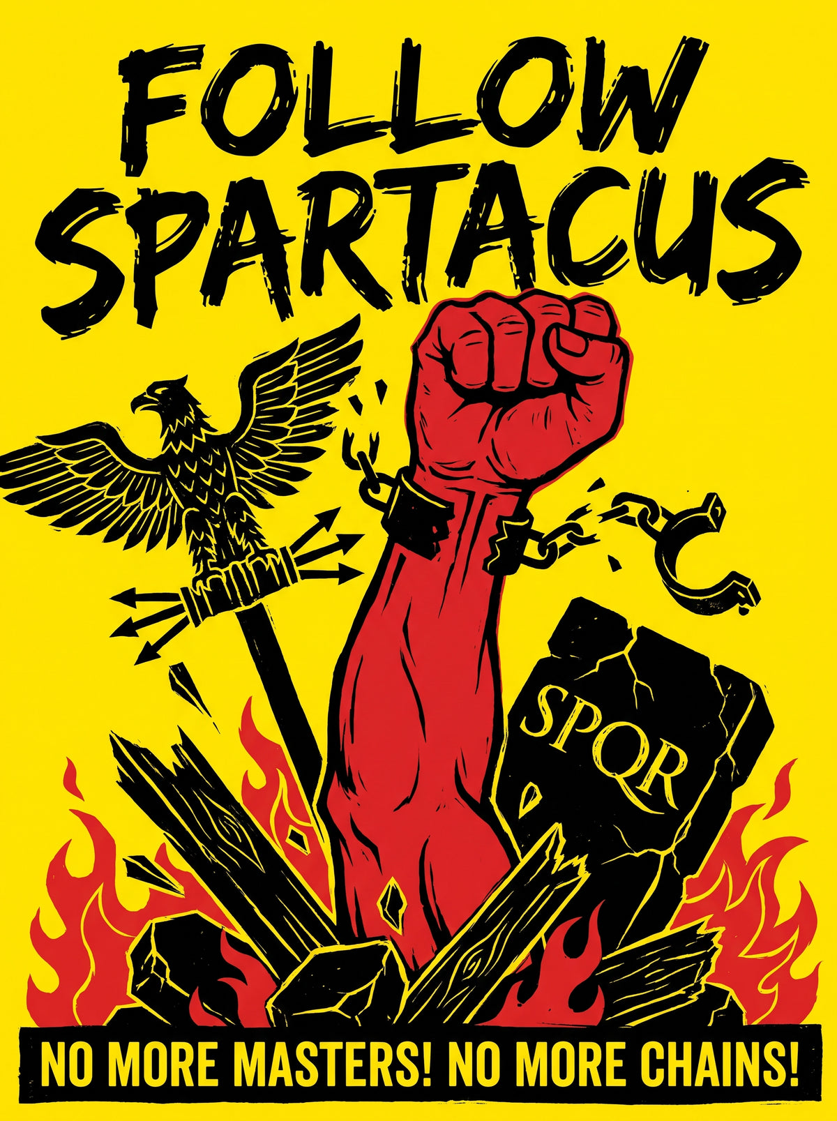 Follow Spartacus Poster | No More Masters No More Chains | Third Servile War 73 BC | Weimar Linocut Propaganda | History Meme Wall Art