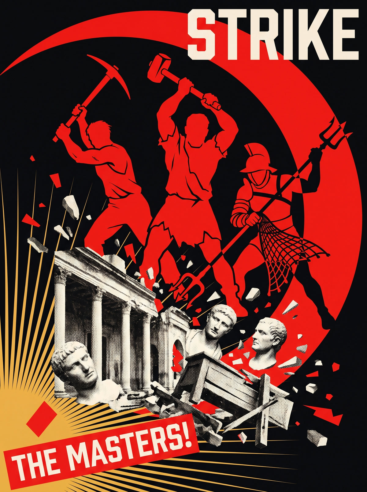 Strike the Masters Poster | Slave Revolt Constructivist Art | Third Servile War 73 BC | Gustav Klutsis Propaganda Parody | History Meme Wall Art