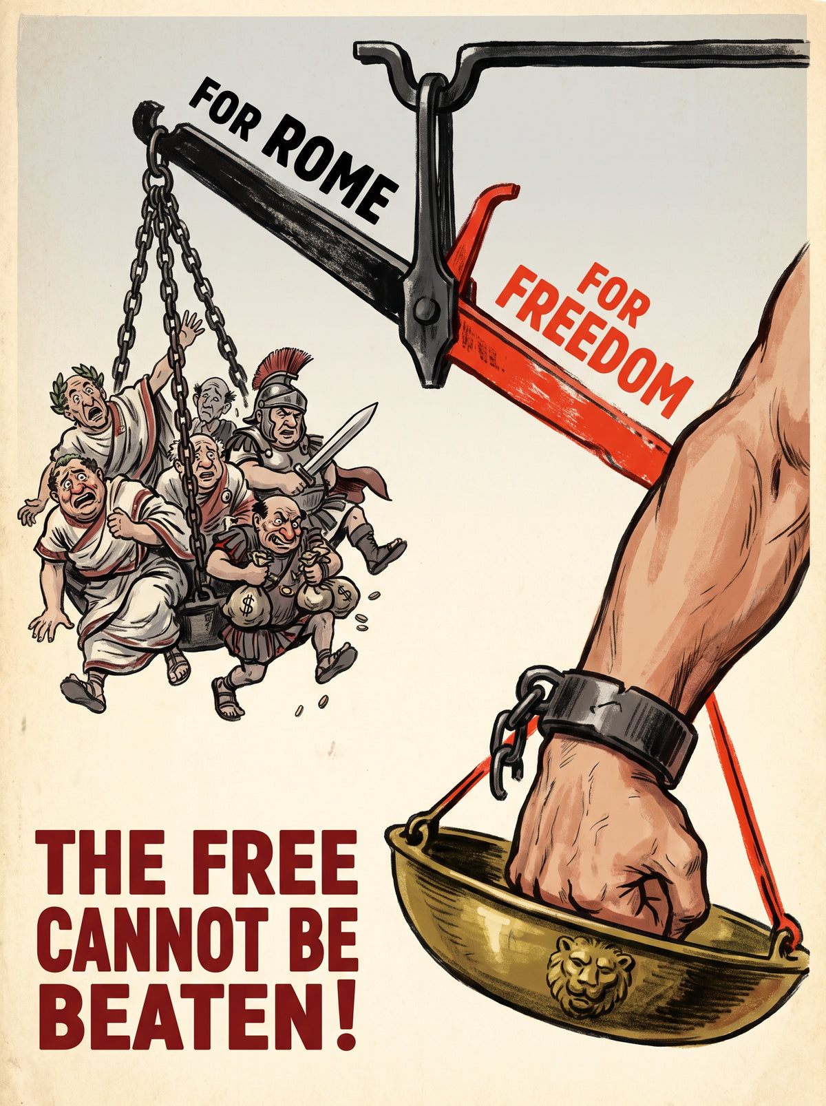 The Free Cannot Be Beaten Poster | Rome Outweighed by One Fist | Third Servile War 73 BC | Soviet Satirical Cartoon Parody | History Meme Wall Art