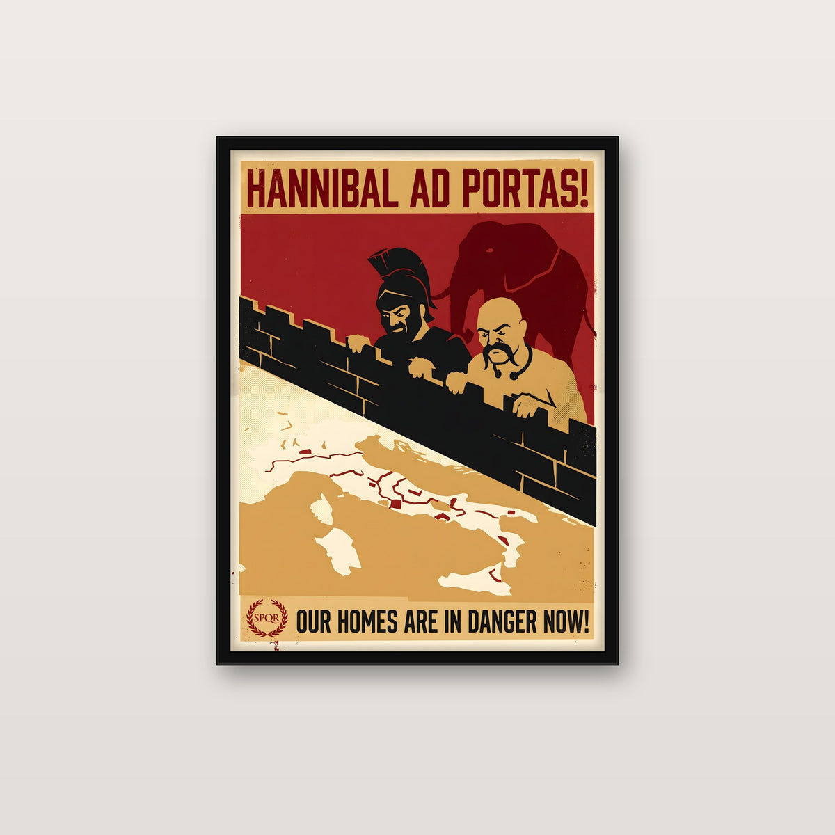 Hannibal ad Portas poster in a black classic frame on a wall