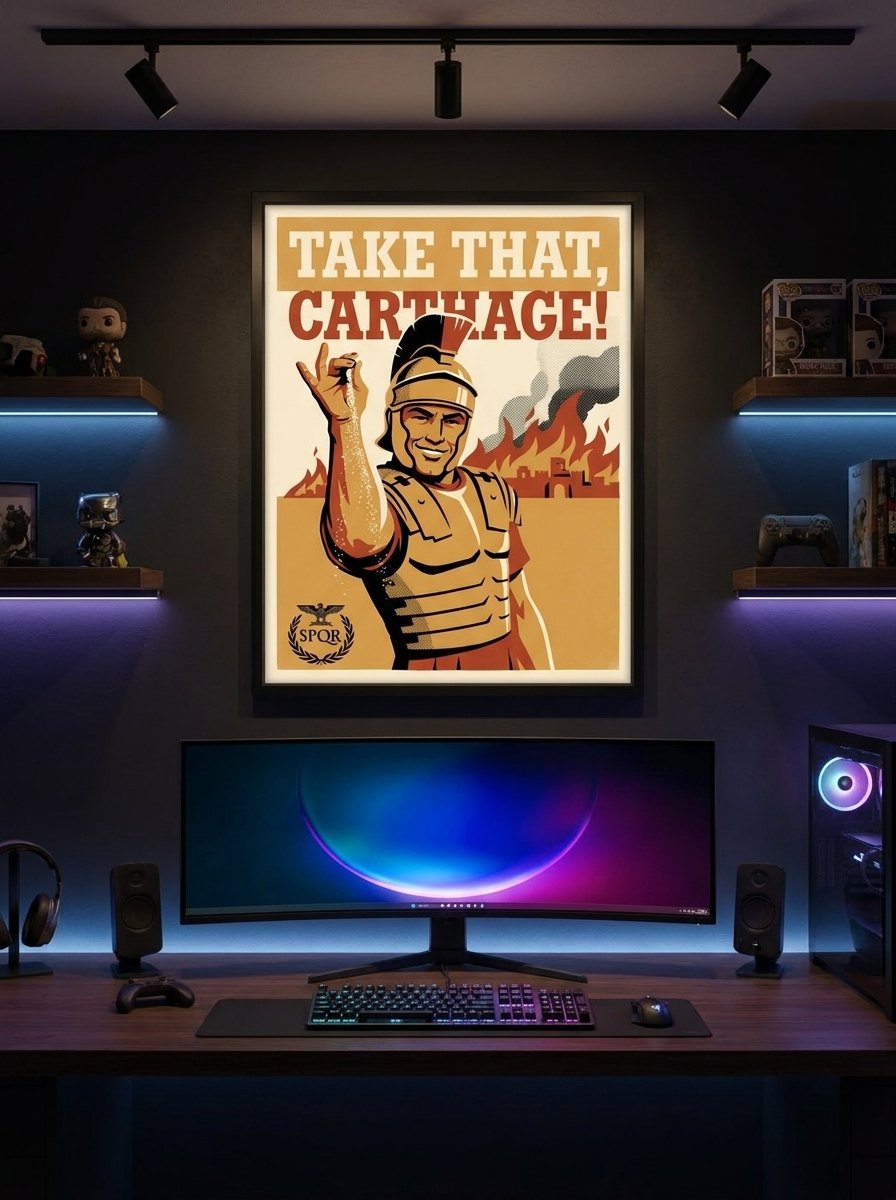 Take That Carthage poster in a gaming room